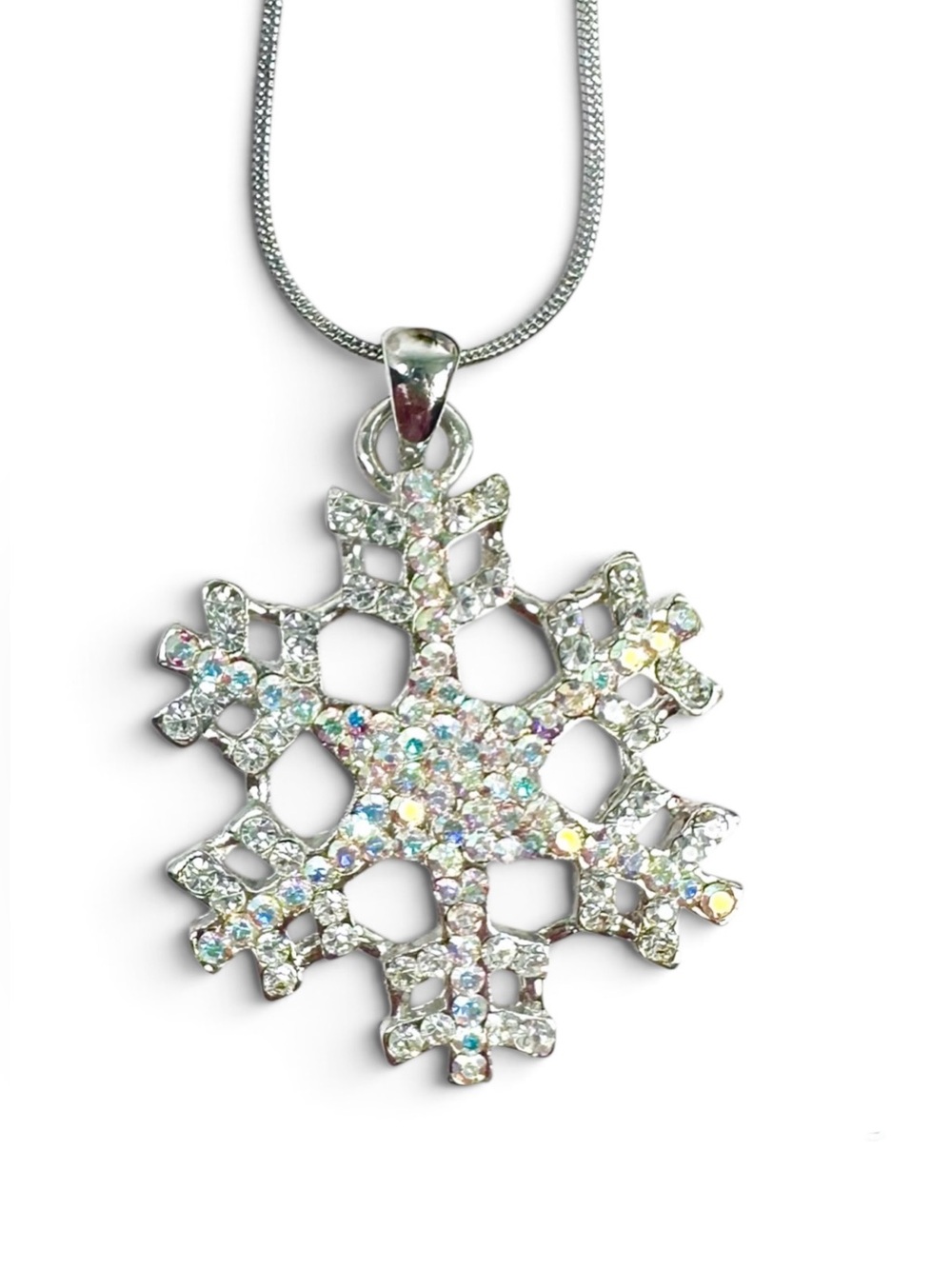 ❄️ Iridescent Crystal Snowflake Pendant Necklace